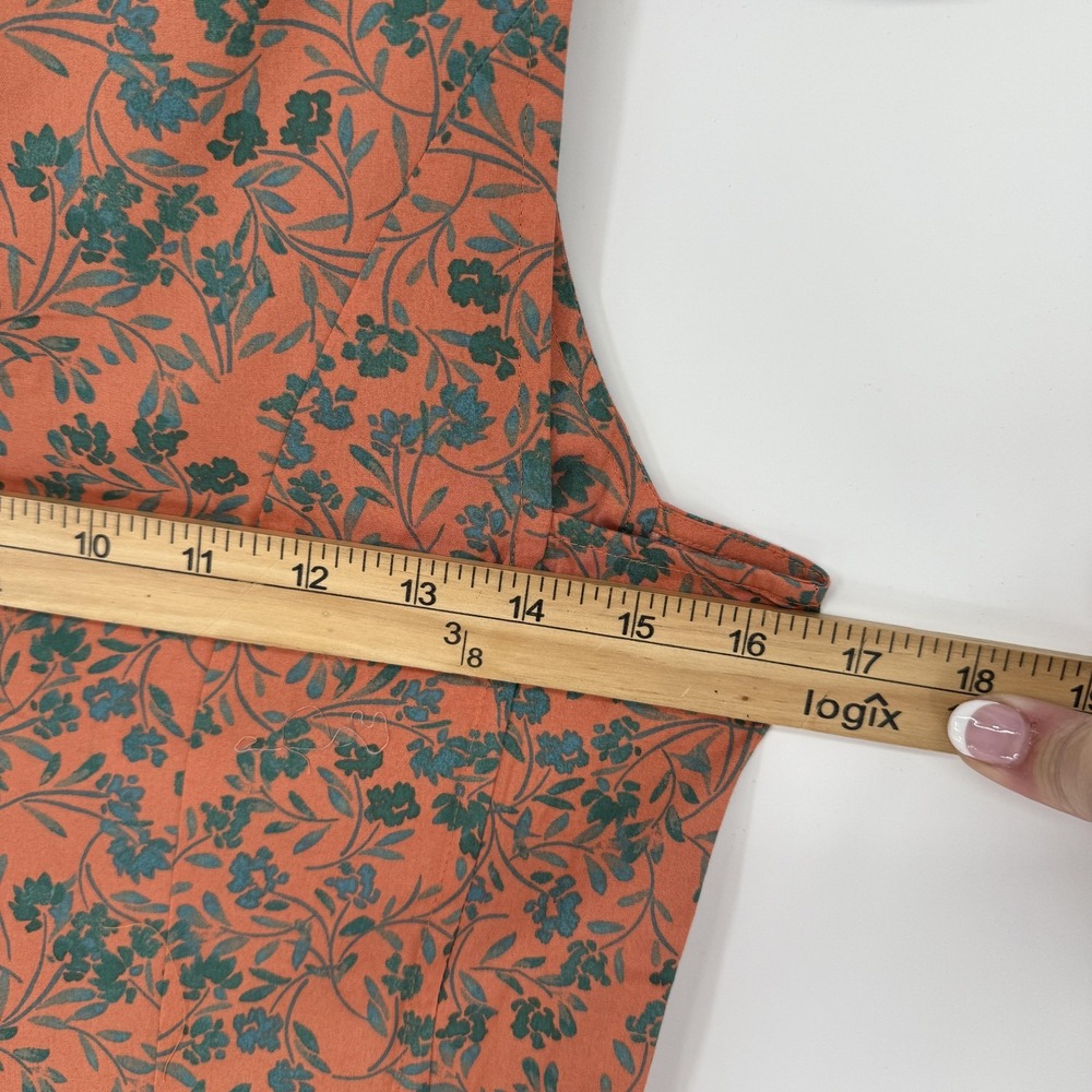 Madewell Dress Womens 2 Orange Green Floral Midi Tie Front Cutout V Neck Cotton - Picture 8 of 10